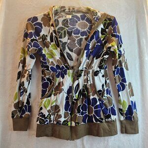 Surface Floral Sweater Half Zip Up Hoodie Brown Blue Green Size L Pocket Vintage